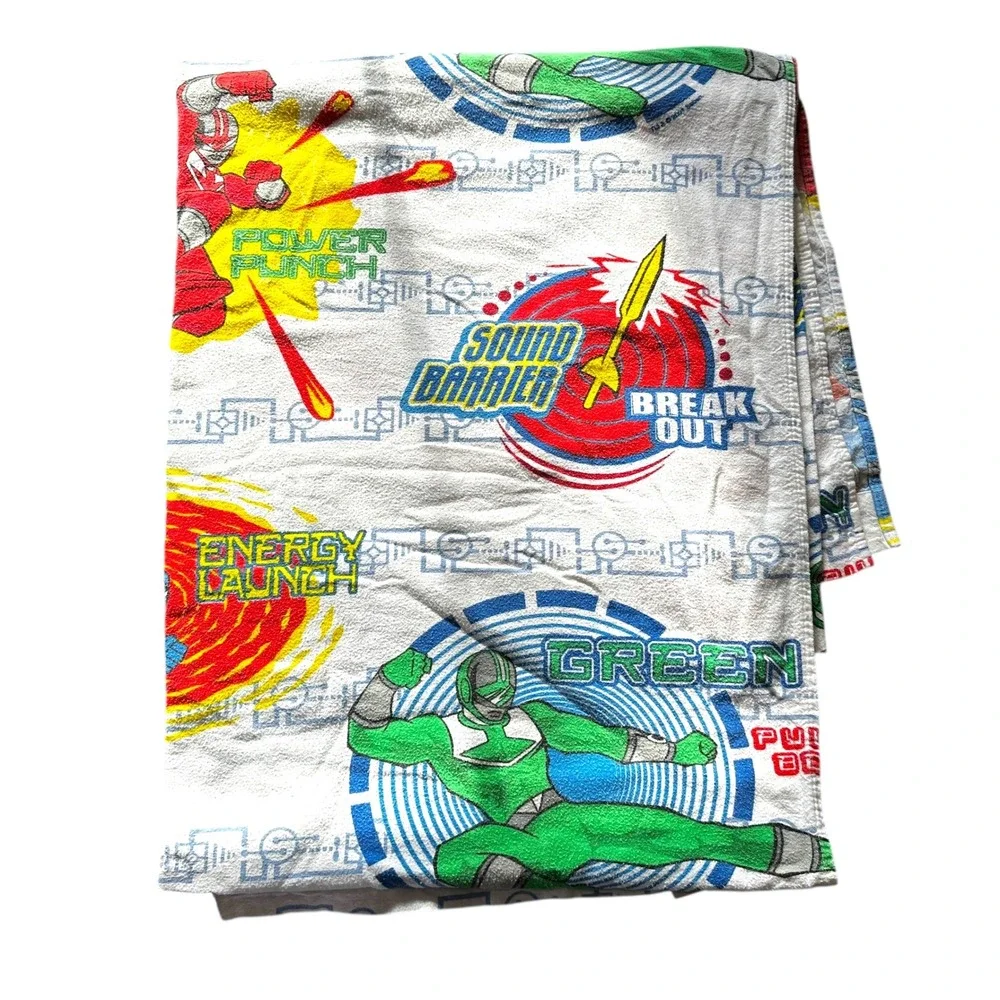 VTG 2001 Power Rangers Twin Flat Sheet Flannel Green Blue Red Boys Man Cave
